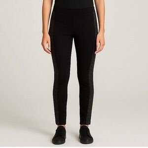 Carmen Marc Valvo Black Quilted Faux Leather Trim Leggings Pants Size Small